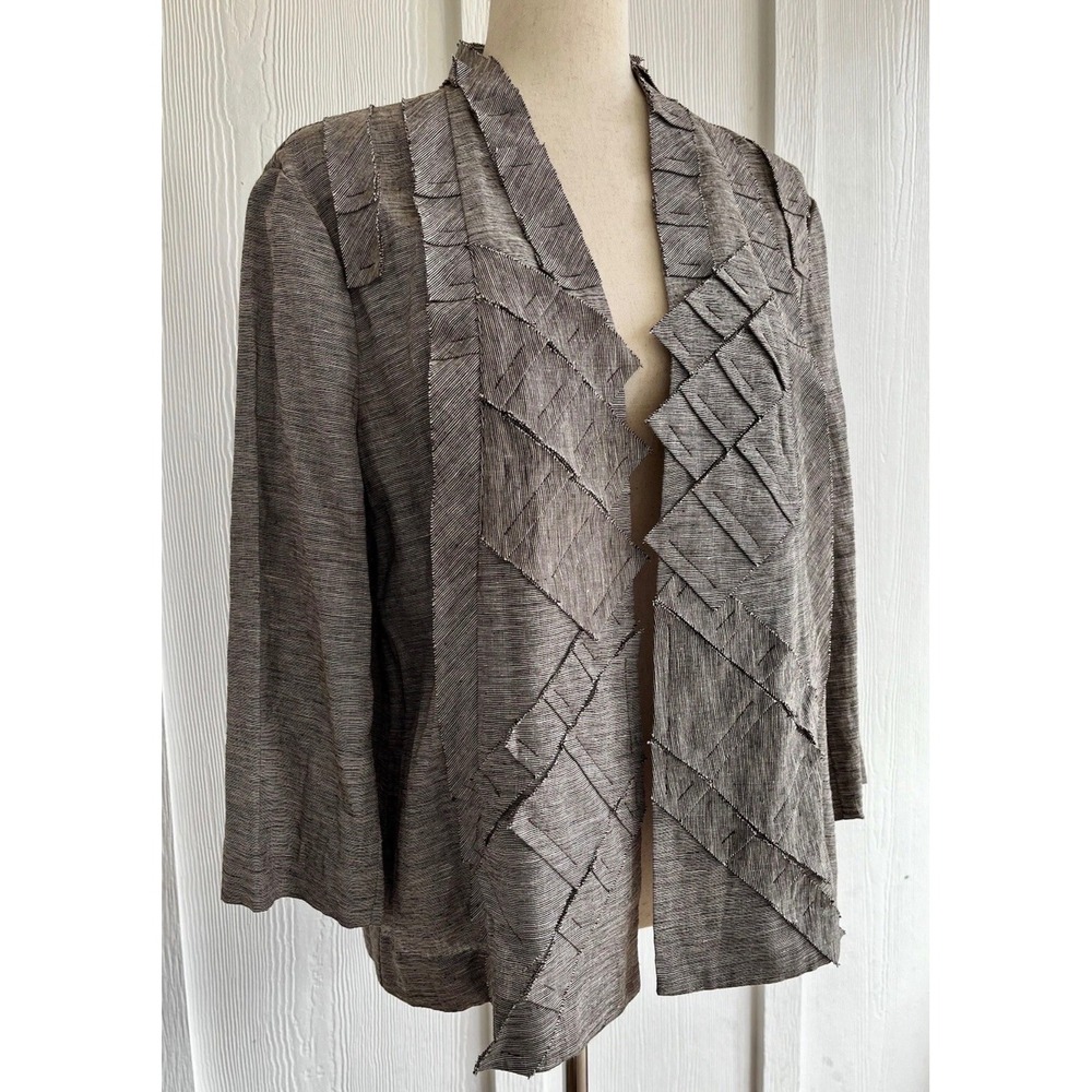 Chicos Haley Cross Hatch Jacket Size 2 Large 10/12 Cocoa Bean 3/4 Linen Blend